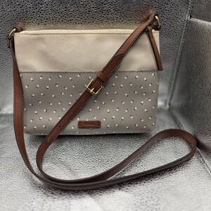 Fossil Polka Dot Crossbody Bag Grey Cream Small Shoulder Purse Adjustable Strap